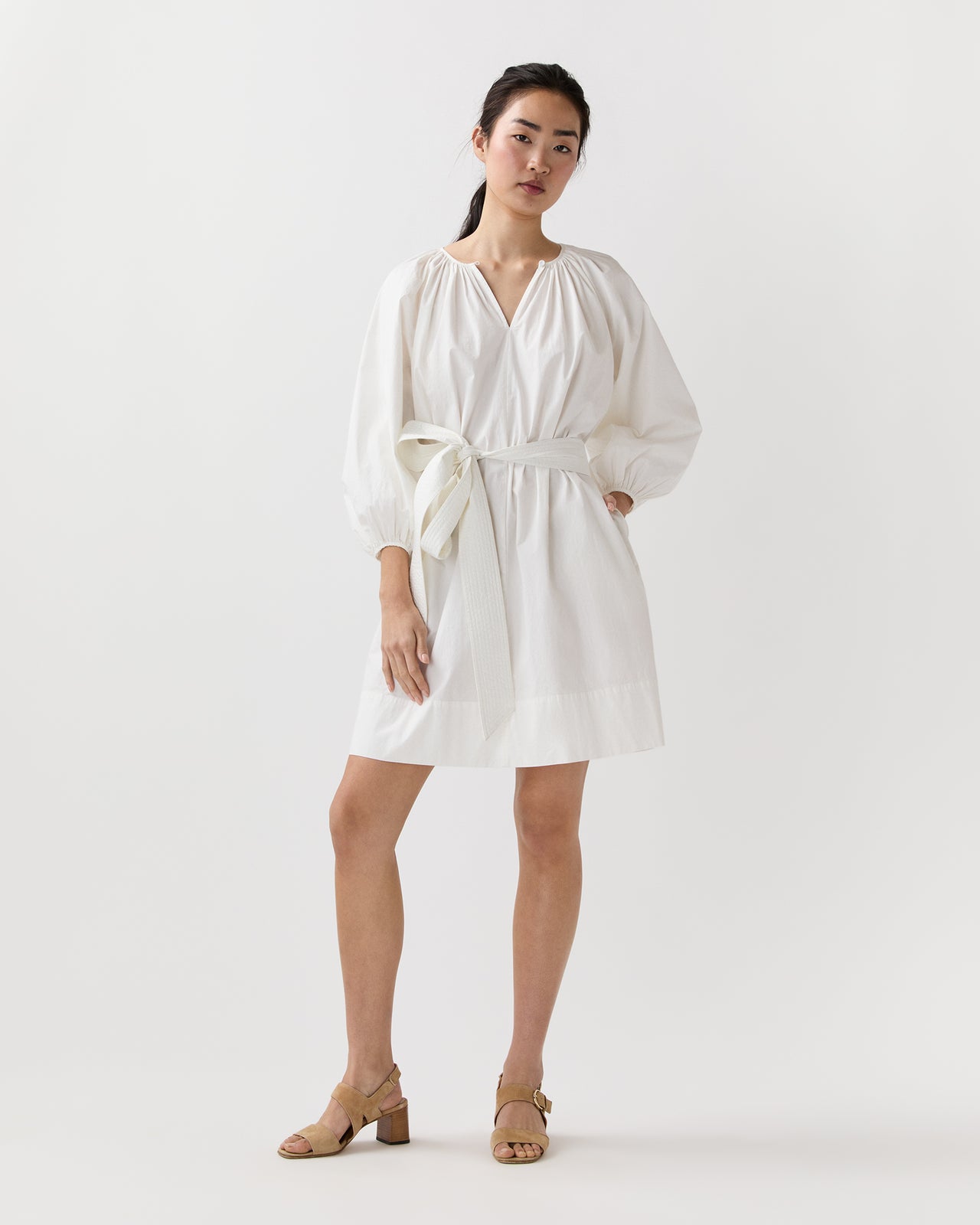 Genevieve Dress in Off-White Paperweight Stretch Poplin