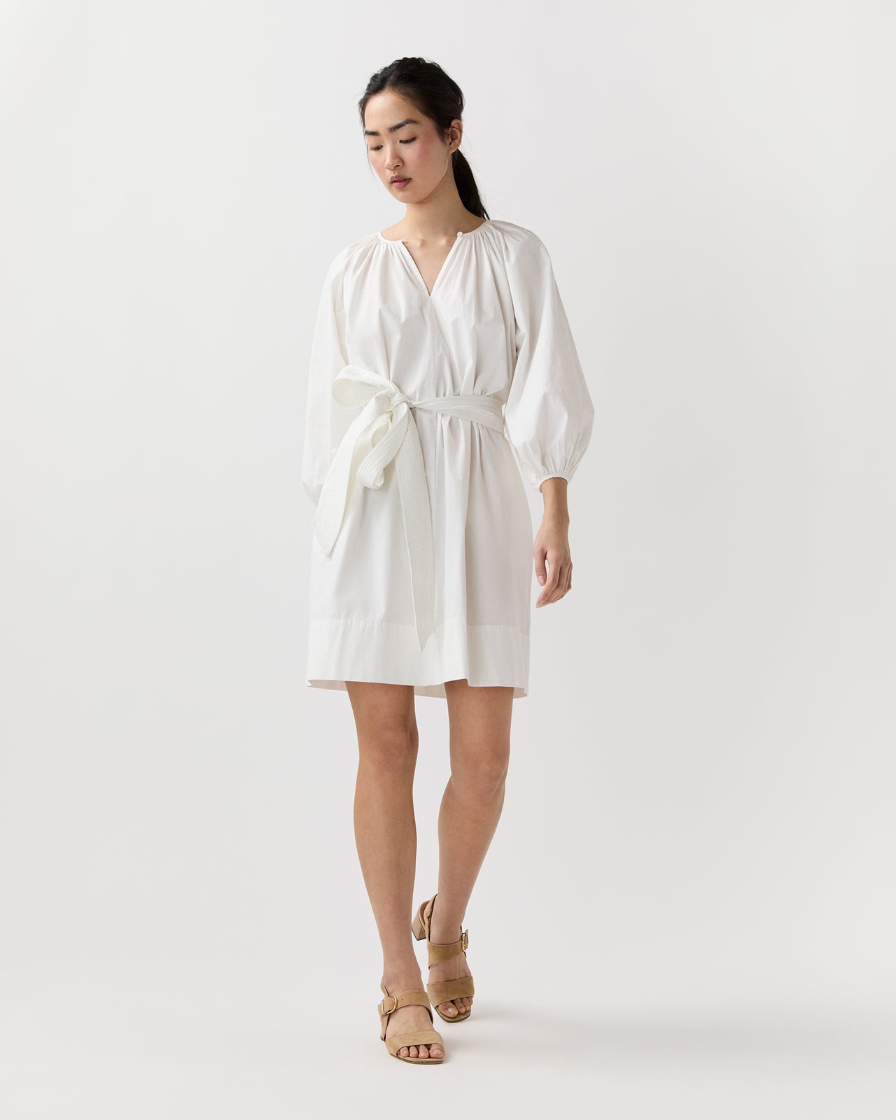 Genevieve Dress in Off-White Paperweight Stretch Poplin