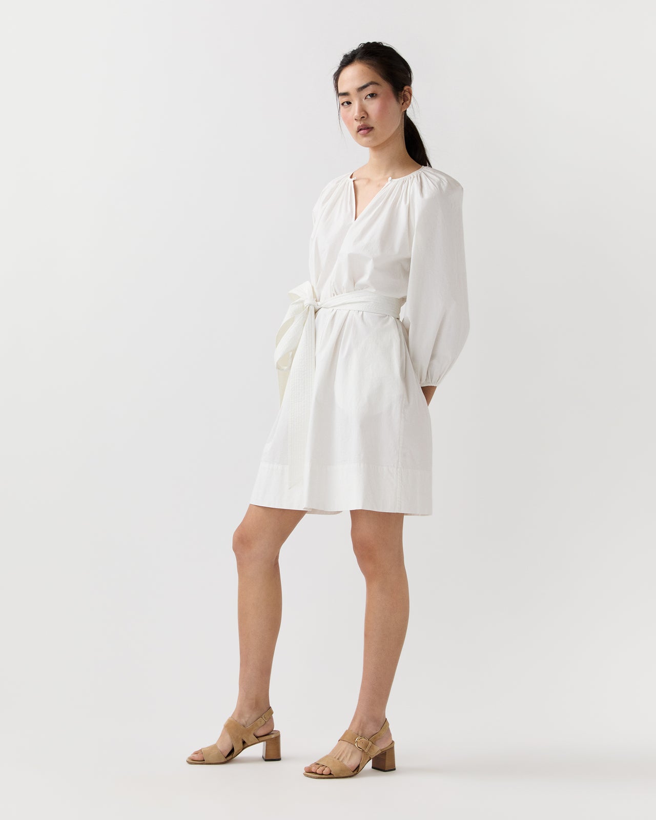 Genevieve Dress in Off-White Paperweight Stretch Poplin