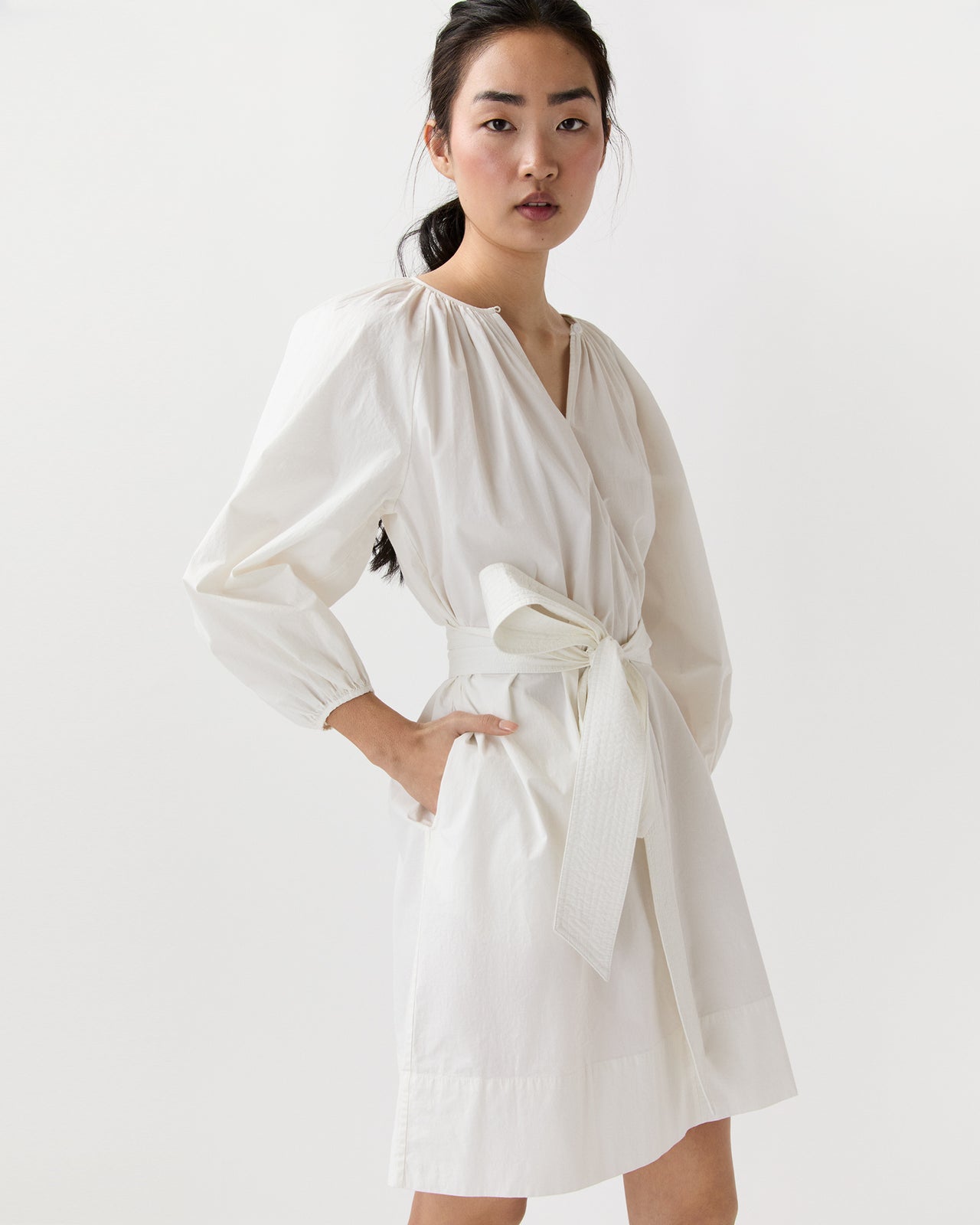 Genevieve Dress in Off-White Paperweight Stretch Poplin