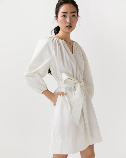 Genevieve Dress in Off-White Paperweight Stretch Poplin