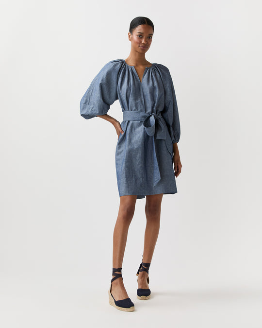 Genevieve Dress in Extra Light Washed Cotolino Chambray