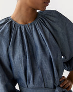 Load image into Gallery viewer, Genevieve Dress in Extra Light Washed Cotolino Chambray
