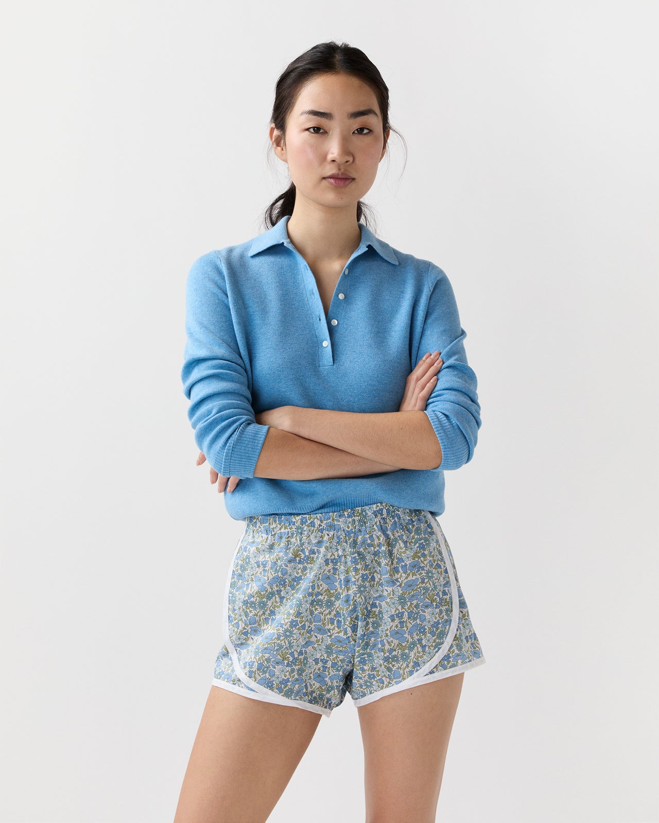 Track Short in Blue/Multi Poppy And Daisy Liberty Fabric