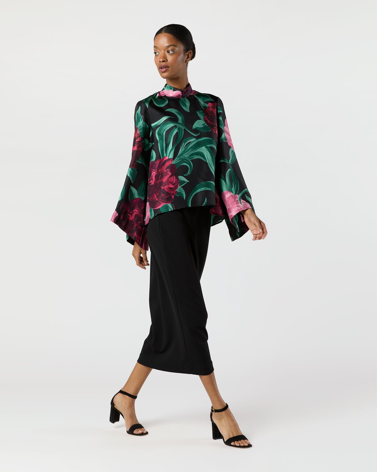 Make An Exit Top in Black Peony Silk Twill