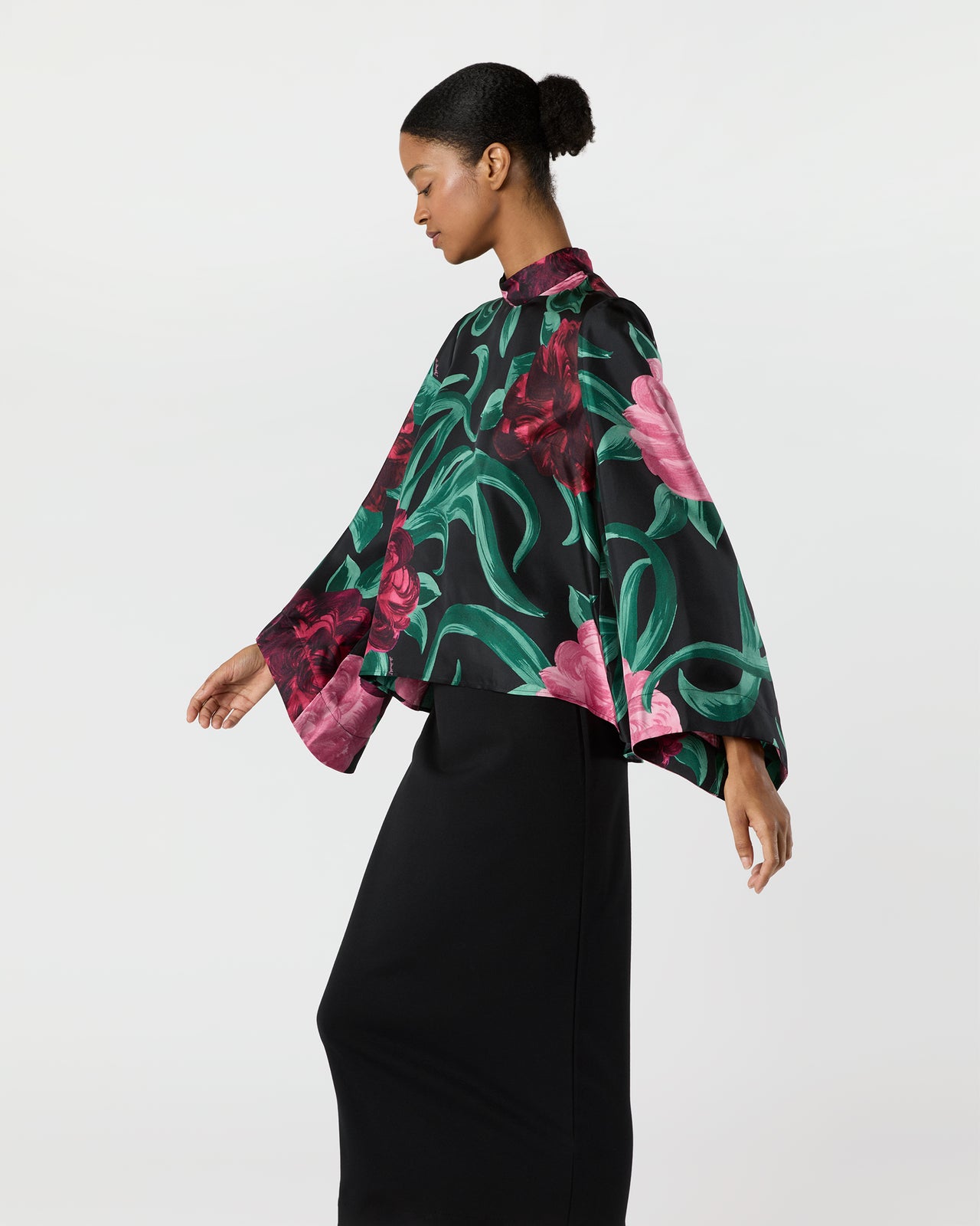 Make An Exit Top in Black Peony Silk Twill