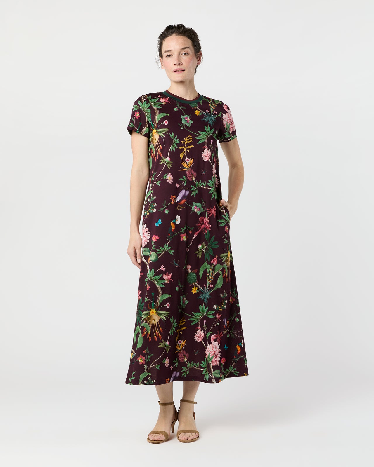 Sporty Swing Dress in Burgundy Zooflora Cotton Jersey