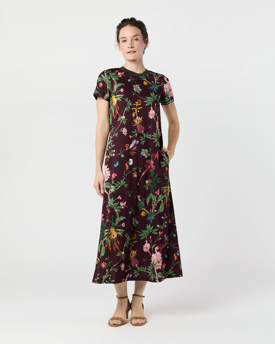 Sporty Swing Dress in Burgundy Zooflora Cotton Jersey