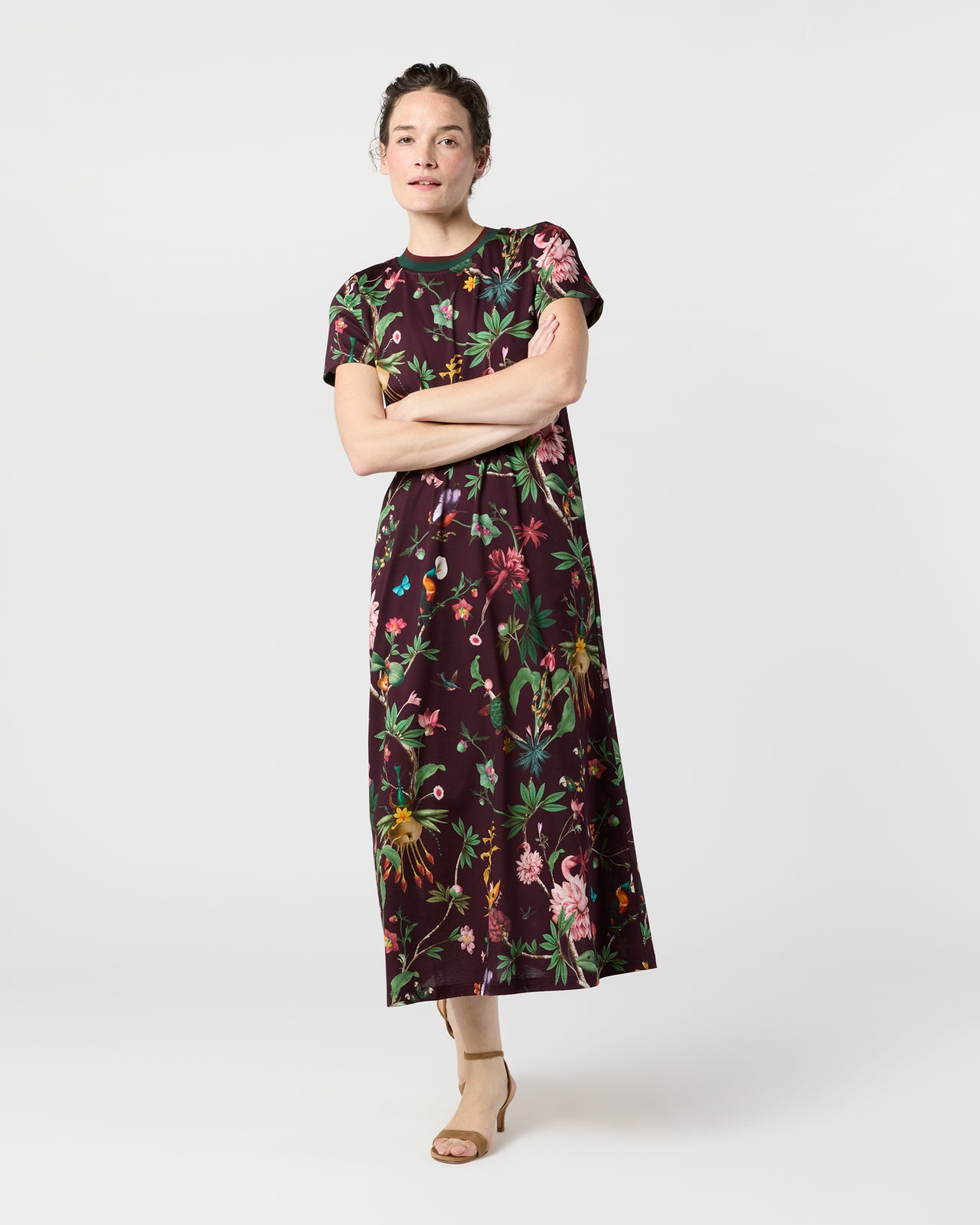Sporty Swing Dress in Burgundy Zooflora Cotton Jersey