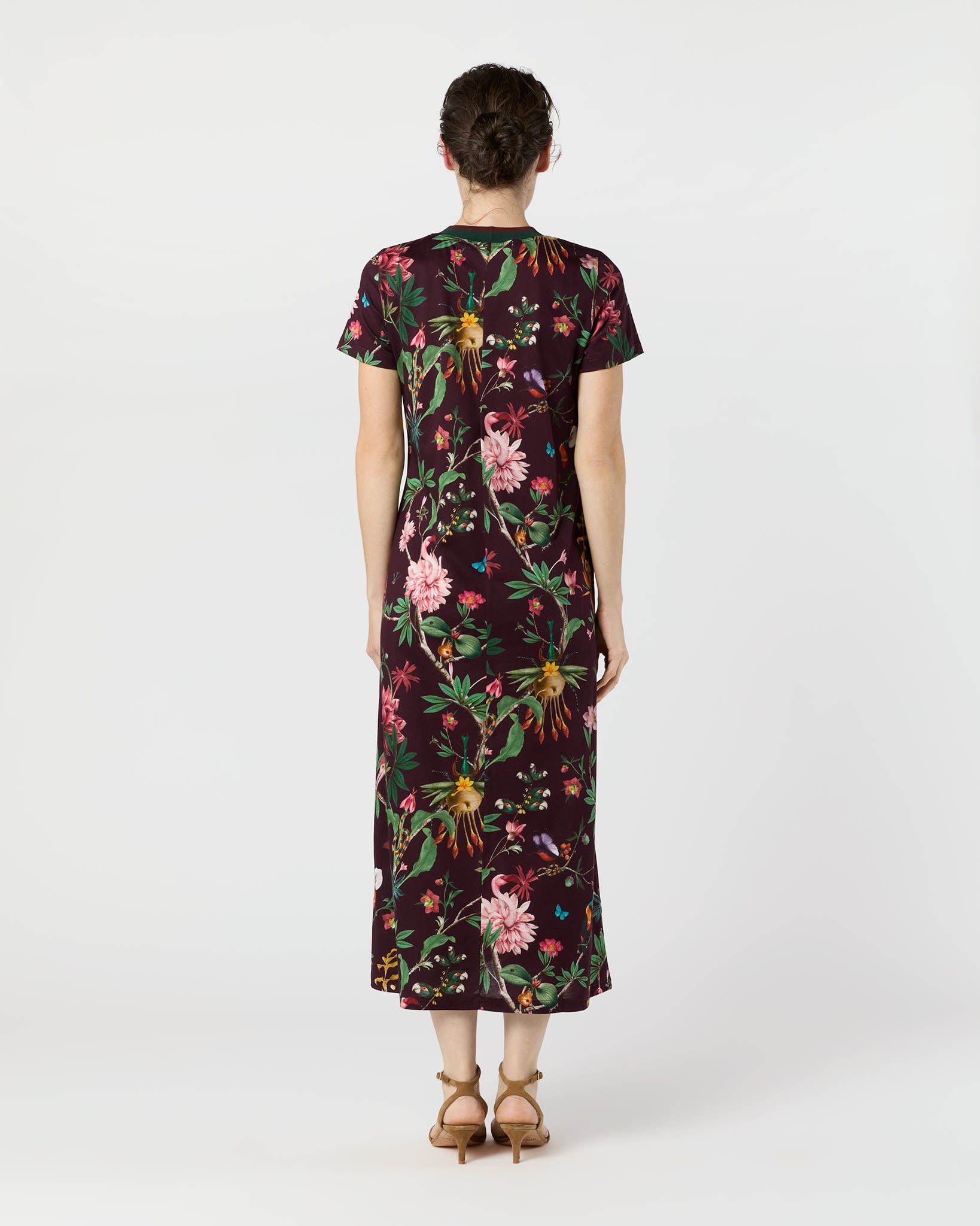 Sporty Swing Dress in Burgundy Zooflora Cotton Jersey | Shop Ann