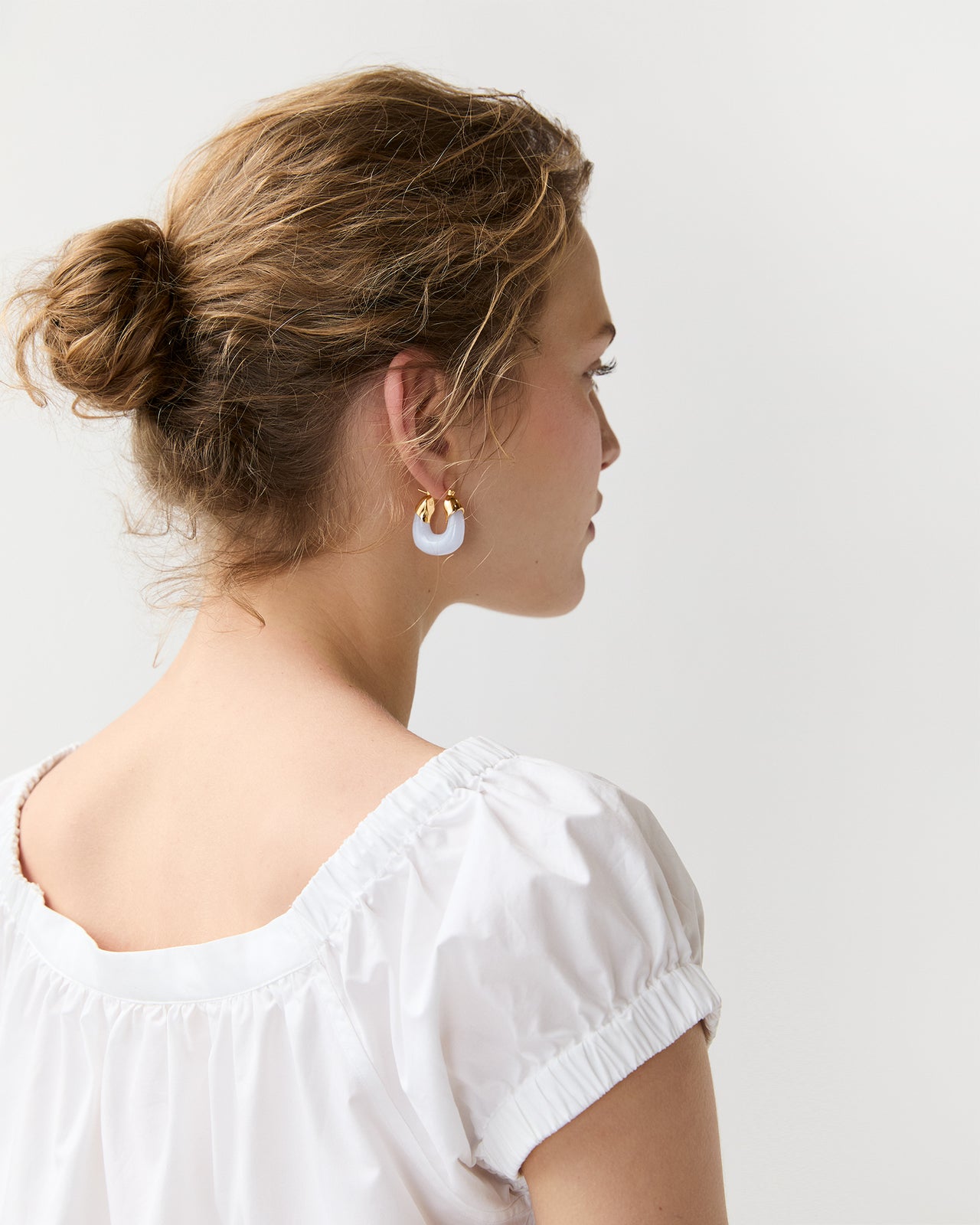Mini Organic Hoop Earrings in Marbled Blue Lace