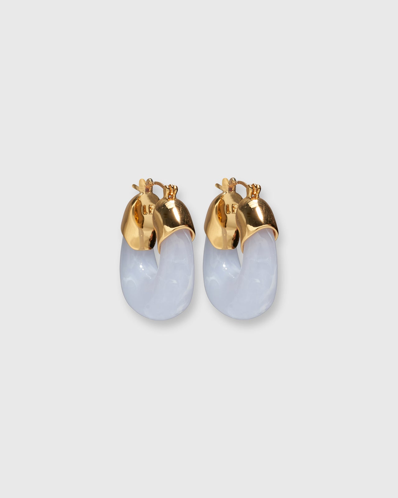 Mini Organic Hoop Earrings in Marbled Blue Lace