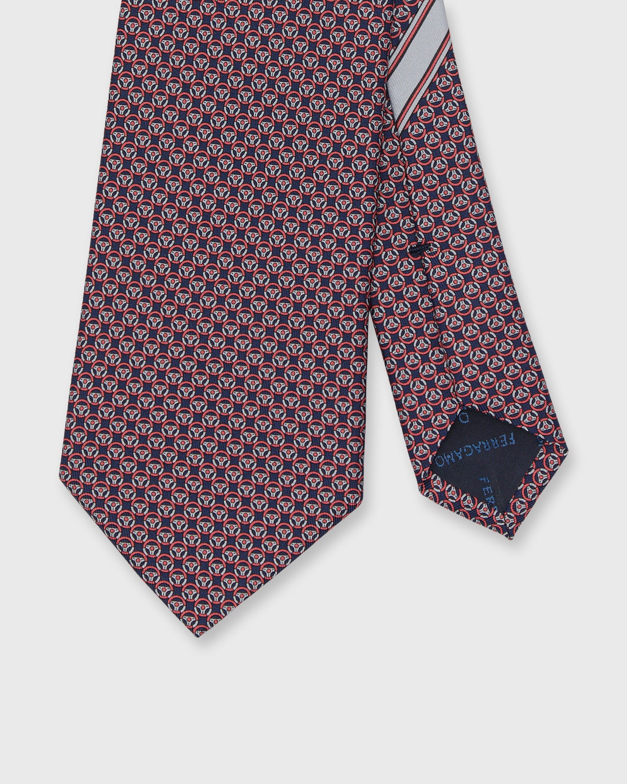 Silk Print Tie in Blue/Red Wheel