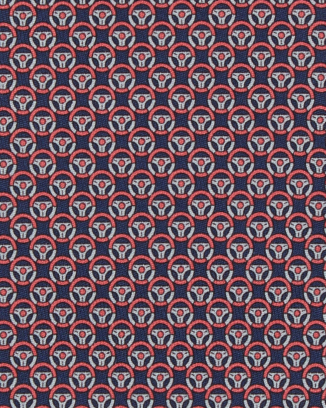 Silk Print Tie in Blue/Red Wheel