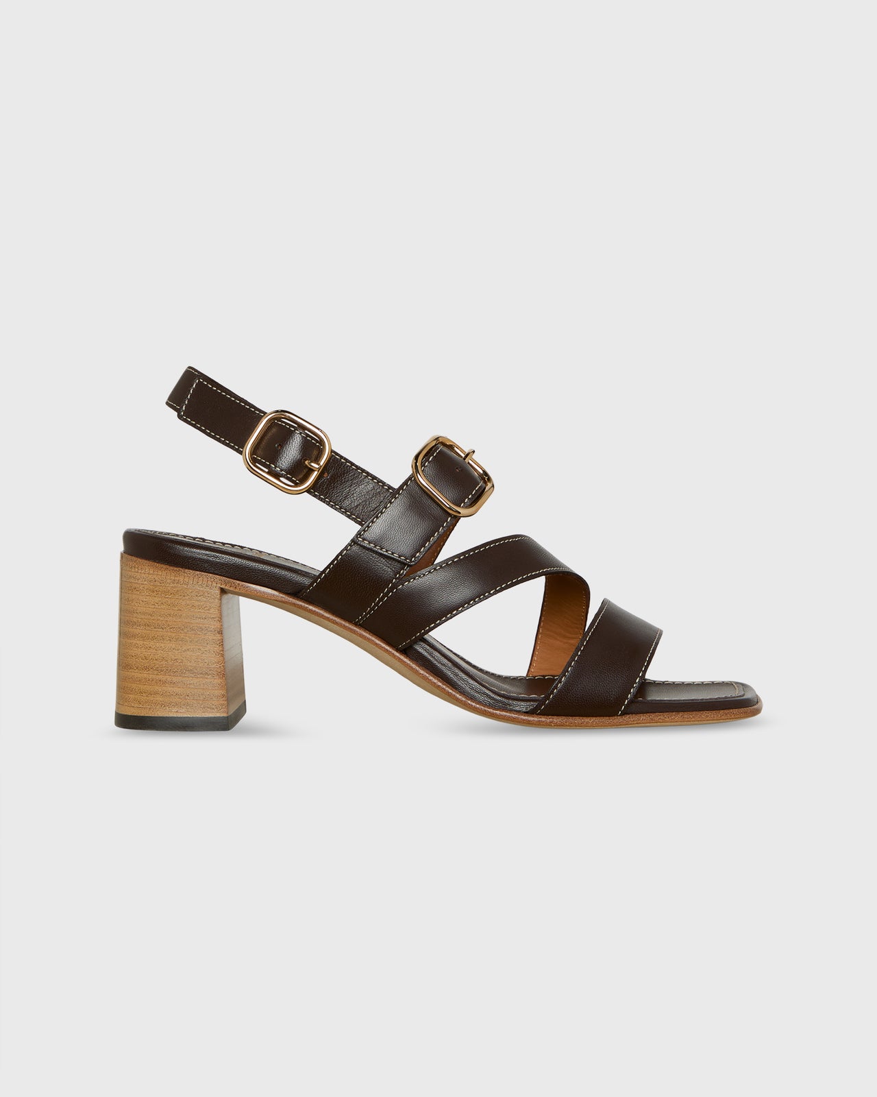 Square-Toe Block Heel in Dark Brown Leather