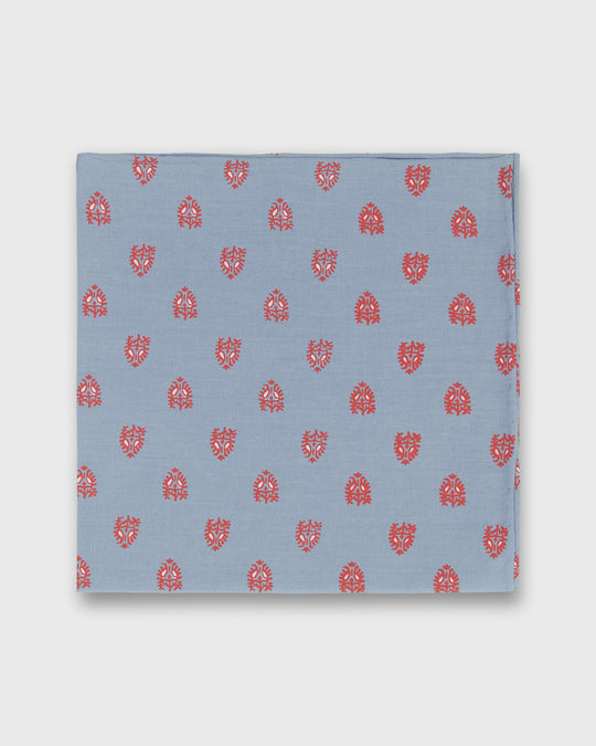 Cotton Print Pocket Square in Sky/Coral Printed Poplin