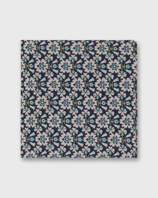 Hand-Rolled Cotton Print Pocket Square in Pacific/Pink/Aegean Macsen Liberty Fabric