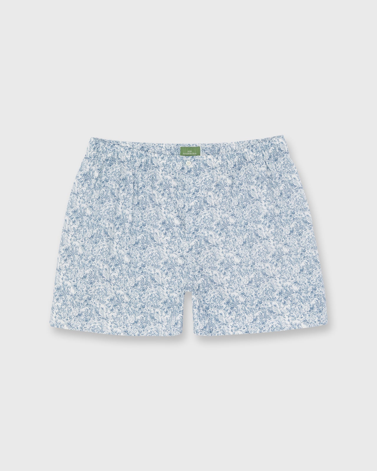 Button-Front Boxer Short in White/Navy Wild Woodland Liberty Fabric