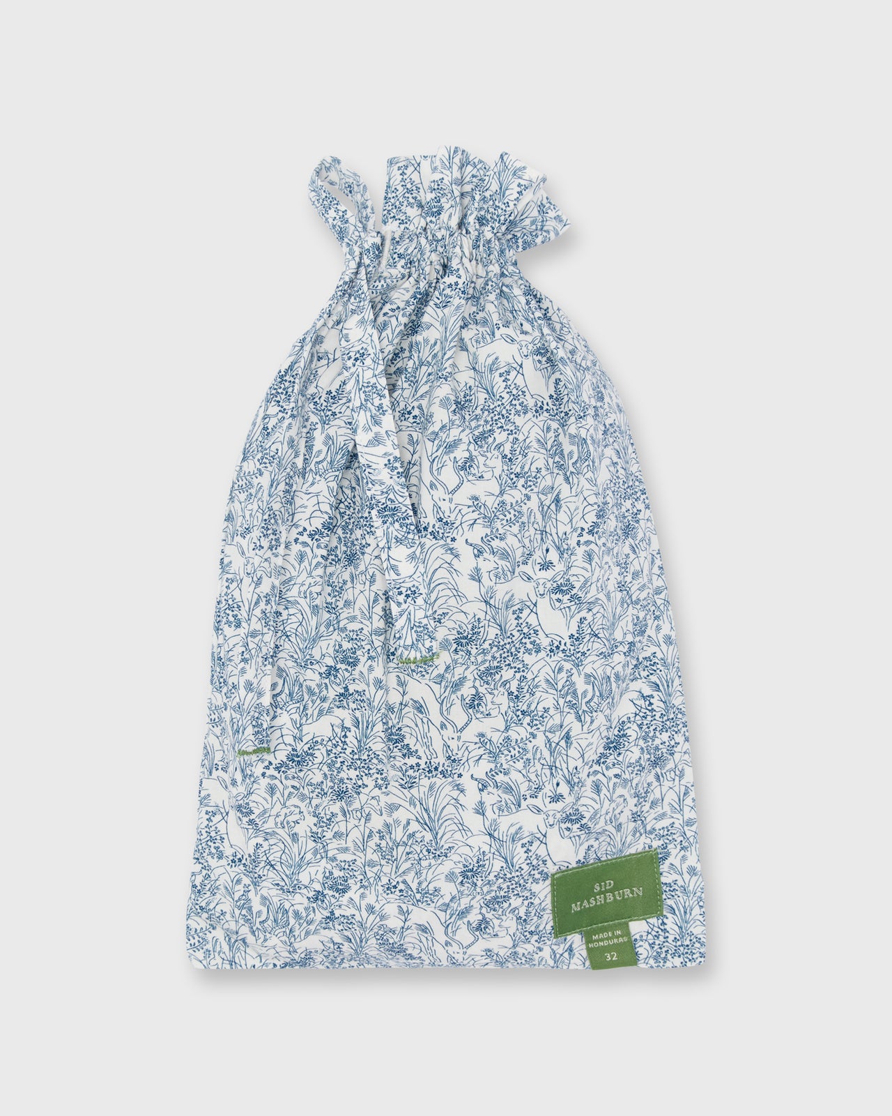 Button-Front Boxer Short in White/Navy Wild Woodland Liberty Fabric
