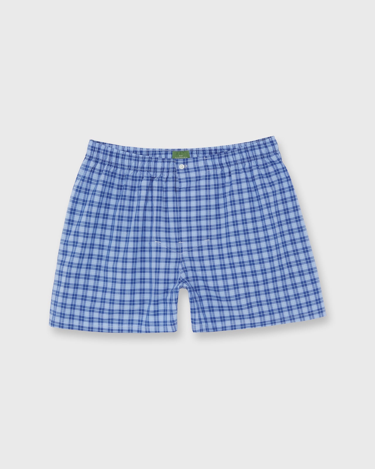Button-Front Boxer Short in Blue/Sky Tattersall Poplin