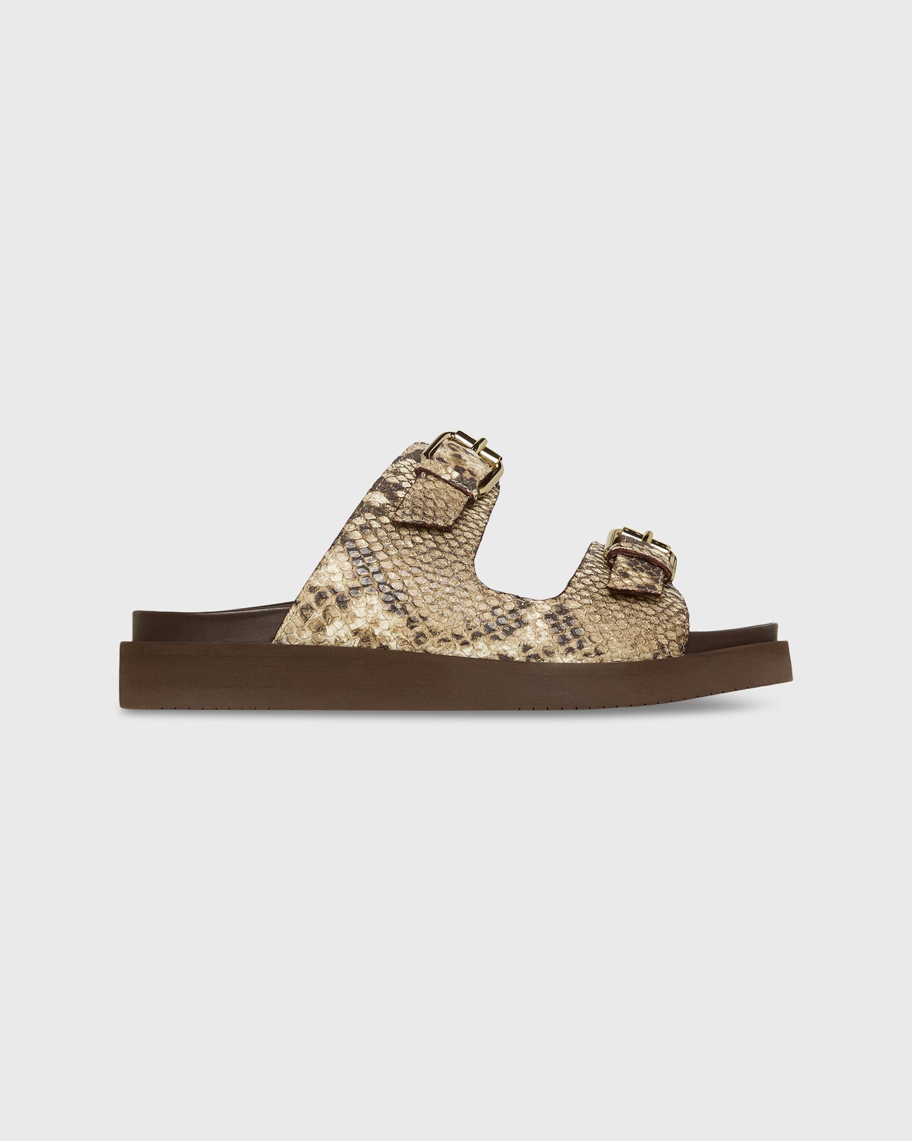 Double Buckle Platform Slide in Python Stamped Leather