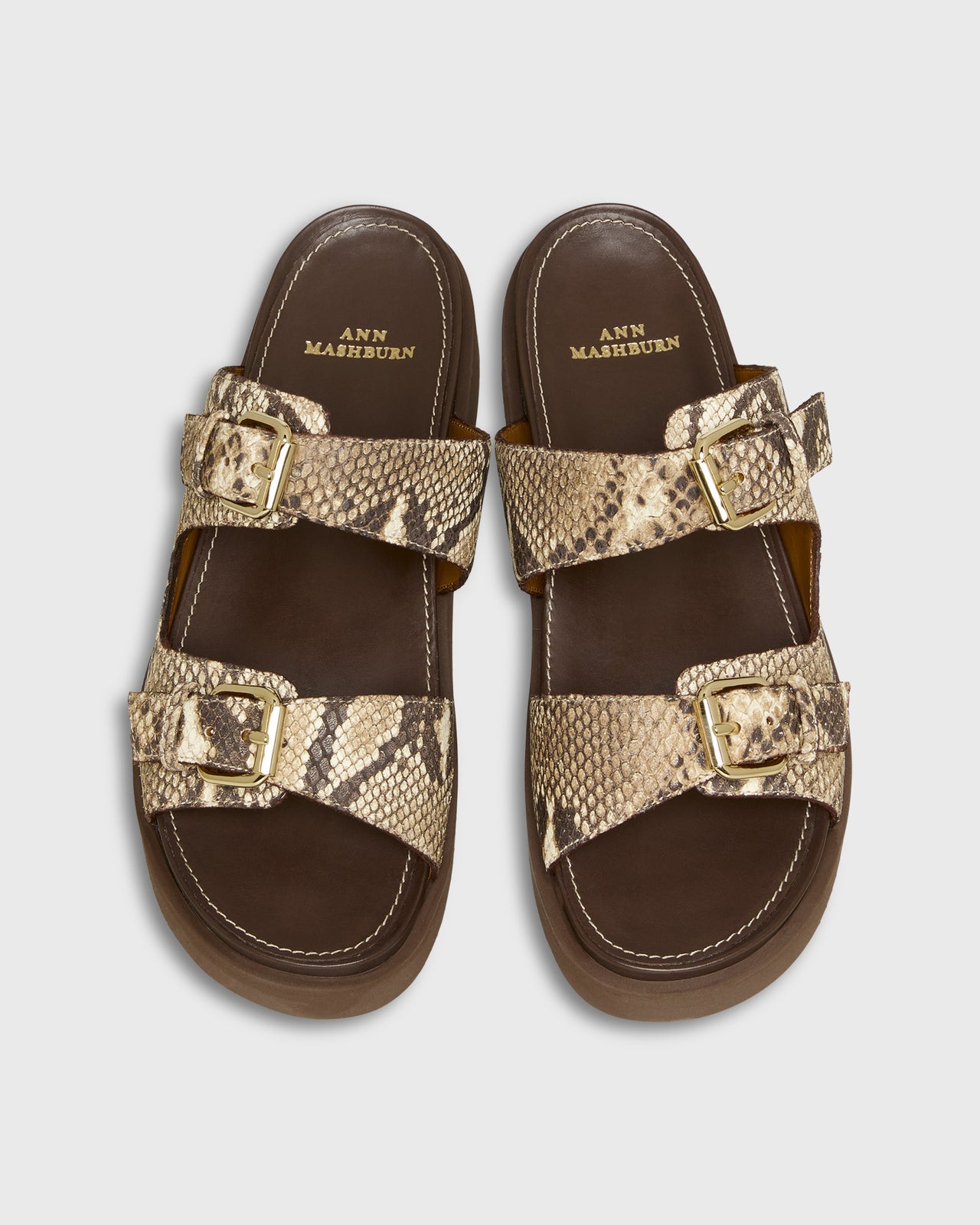 Double Buckle Platform Slide in Python Stamped Leather