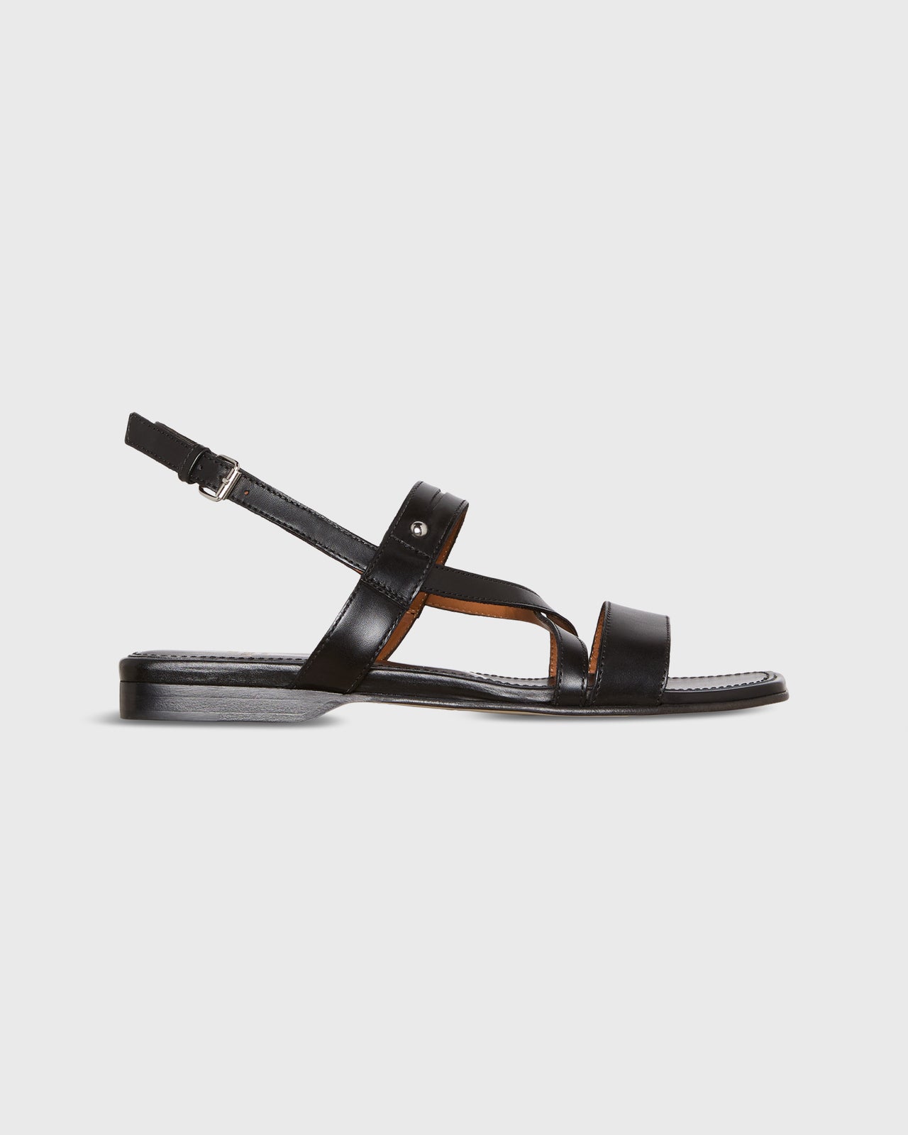 Cross Strap Sandal in Black Leather