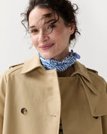 Load image into Gallery viewer, Medium Hand-Rolled Silk Scarf in Blue Stripe and Bow Liberty Fabric Silk Twill
