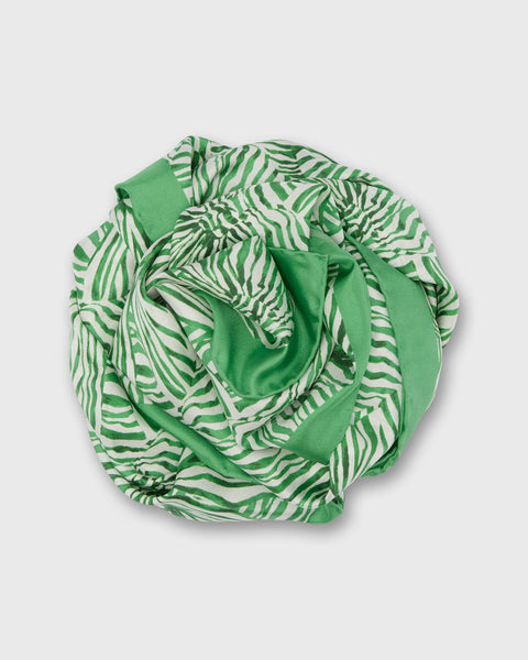 Large Hand-Rolled Scarf in Green Stripe & Bow Liberty Fabric Silk