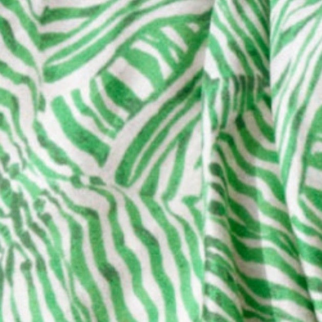 Large Hand-Rolled Scarf in Green Stripe and Bow Liberty Fabric Silk Twill