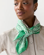 Load image into Gallery viewer, Large Hand-Rolled Scarf in Green Stripe and Bow Liberty Fabric Silk Twill
