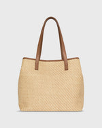 Load image into Gallery viewer, Judith Tote in Natural/Tan Raffia/Leather
