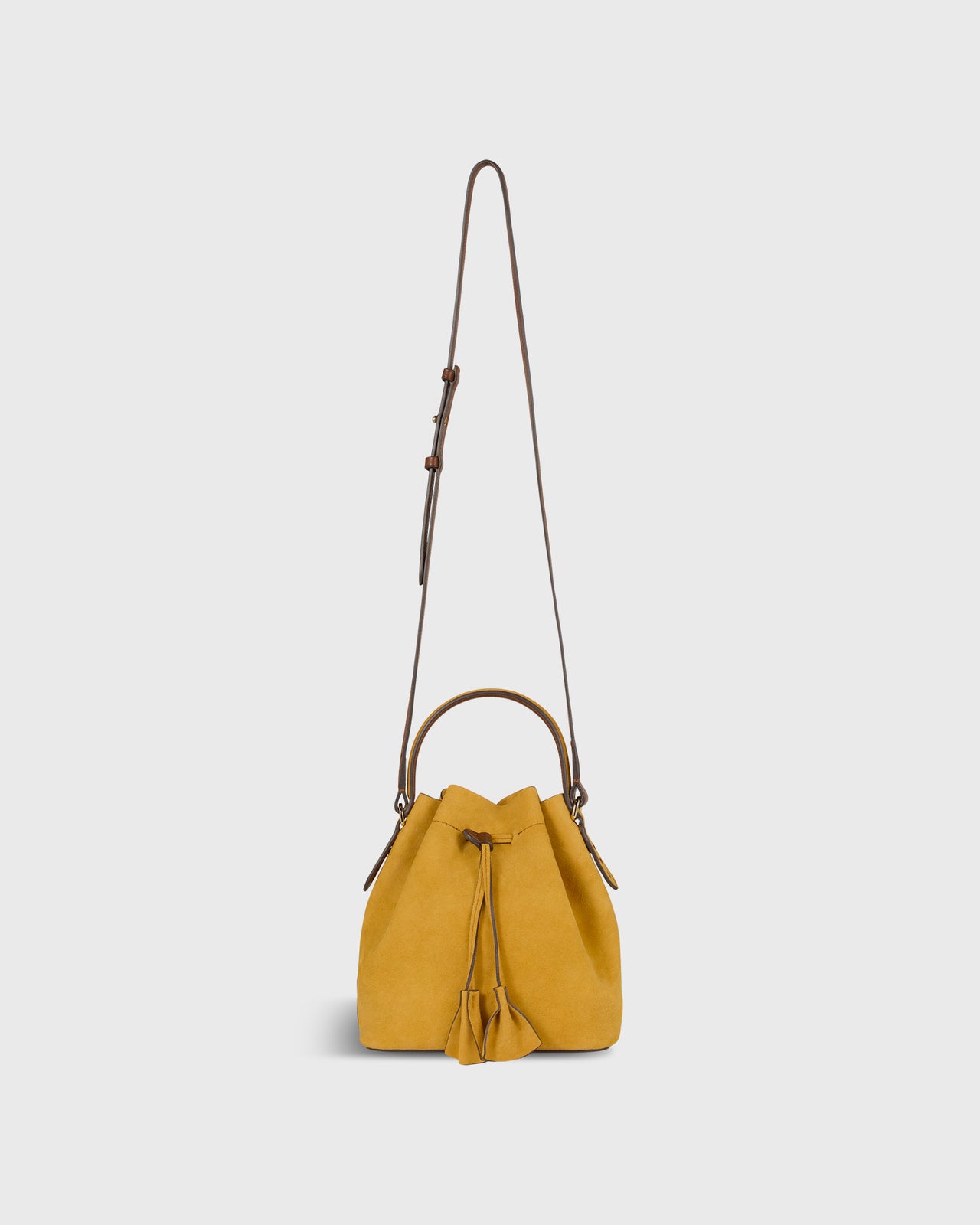 Lulu Bucket Bag in Gold Suede/Brown Leather
