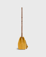 Load image into Gallery viewer, Lulu Bucket Bag in Gold Suede/Brown Leather
