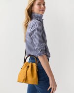 Load image into Gallery viewer, Lulu Bucket Bag in Gold Suede/Brown Leather
