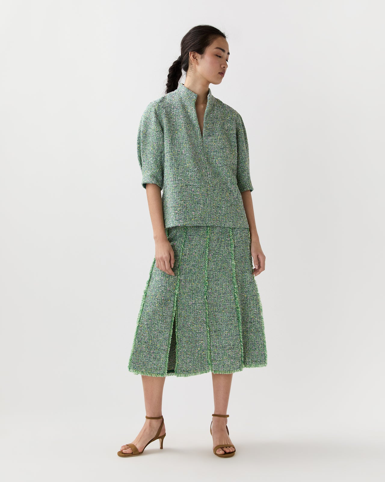 Violetta Top in Grass/Multi Speckled Tweed