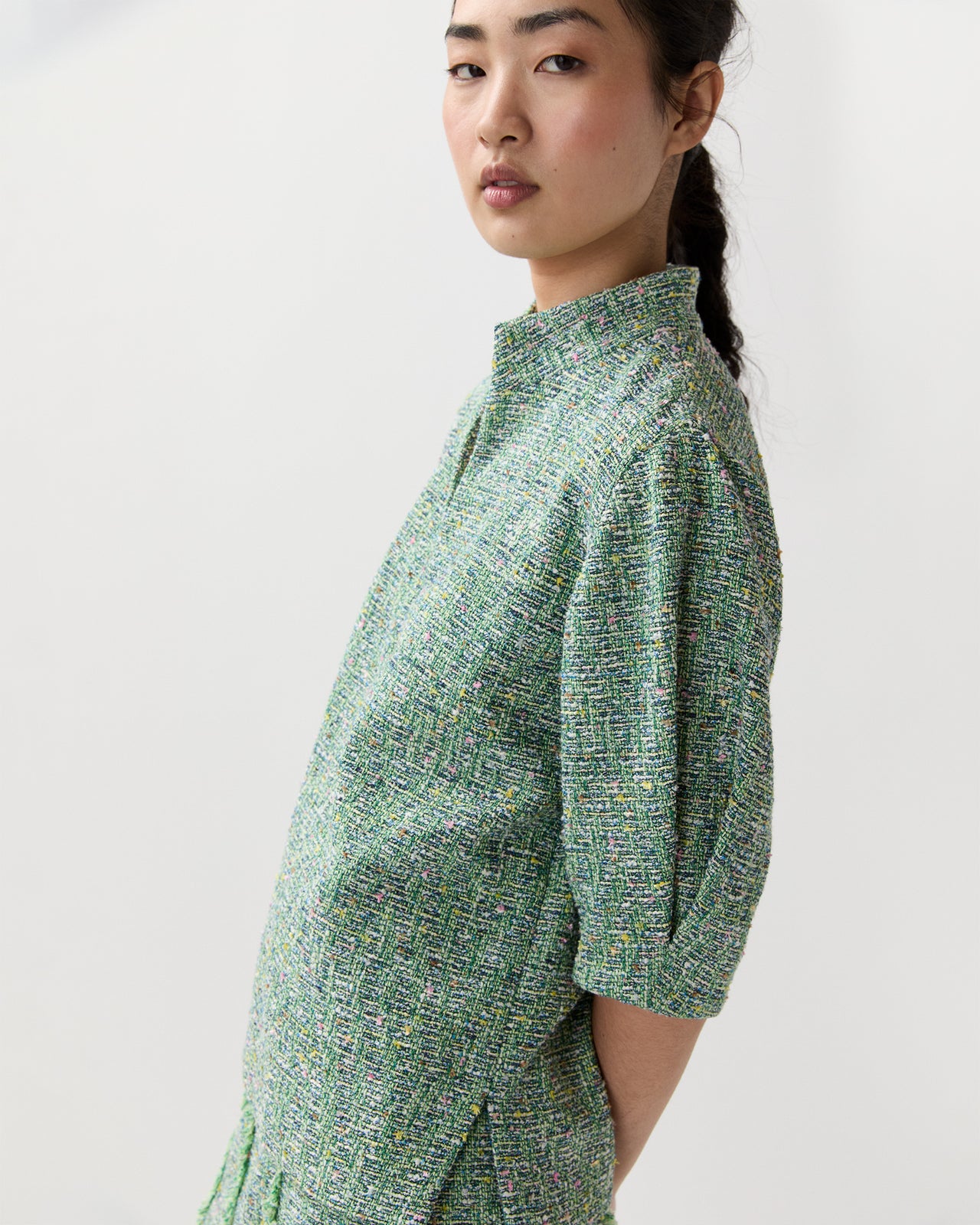 Violetta Top in Grass/Multi Speckled Tweed