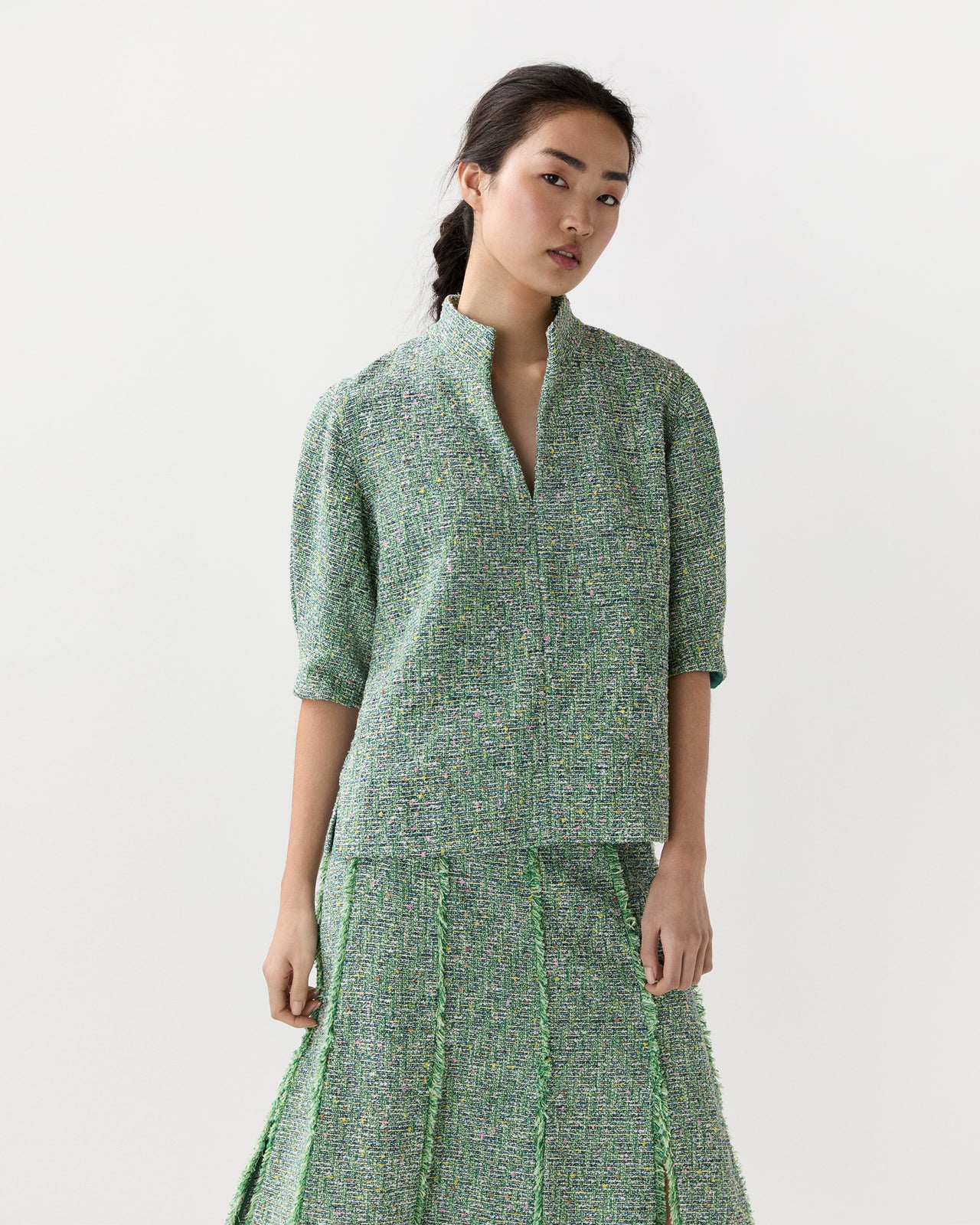 Violetta Top in Grass/Multi Speckled Tweed