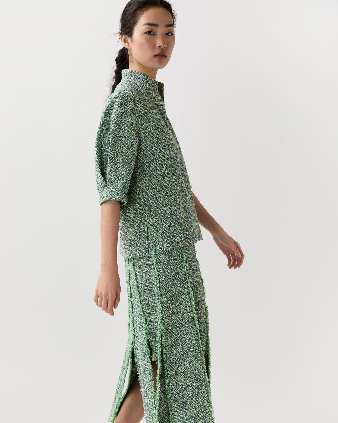 Violetta Top in Grass/Multi Speckled Tweed