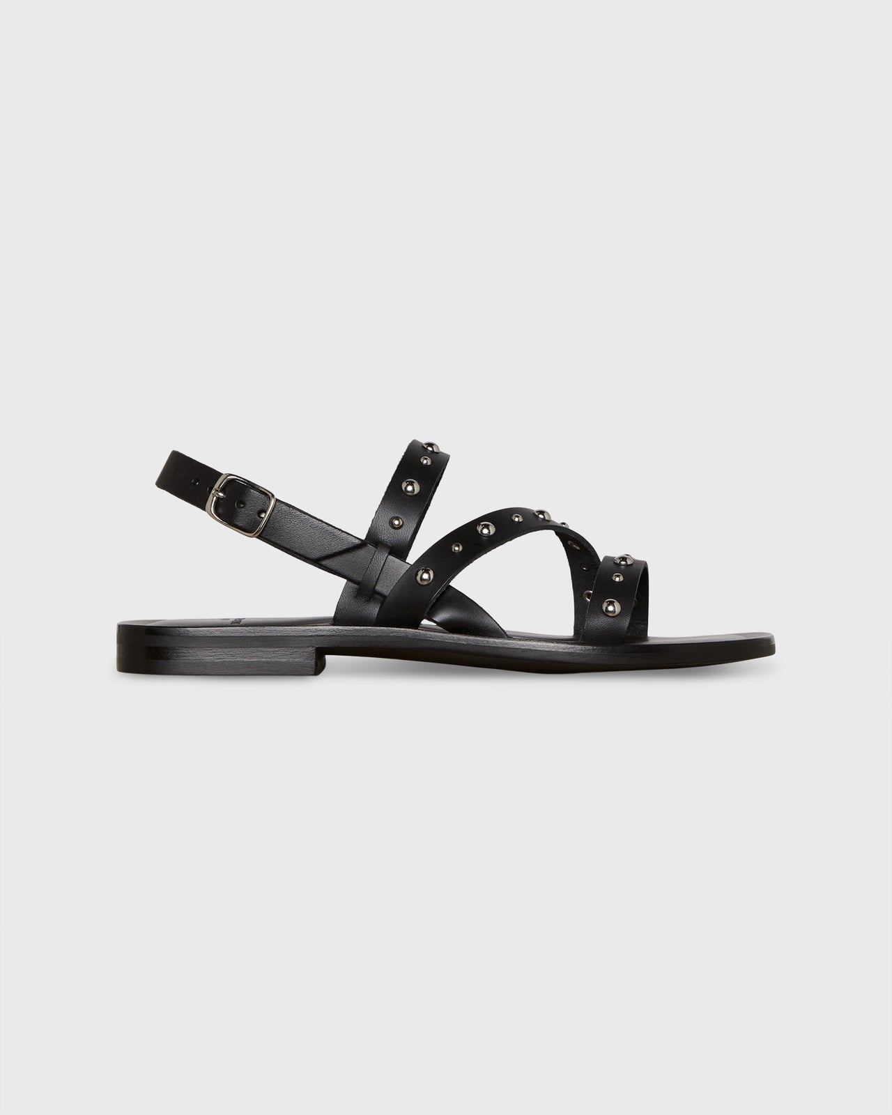 Strappy Studded Sandal in Black Leather