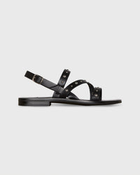 Strappy Studded Sandal in Black Leather
