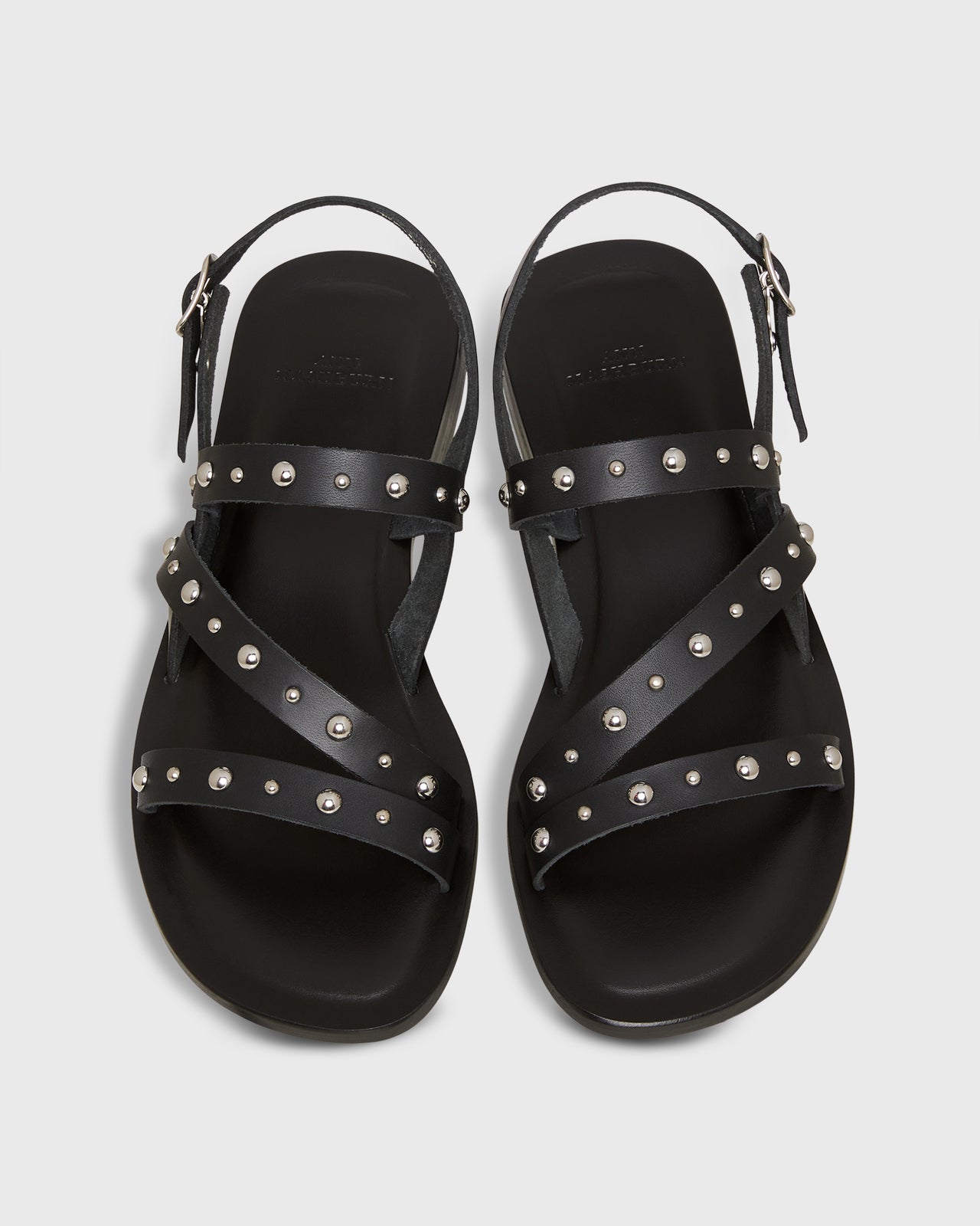Strappy Studded Sandal in Black Leather