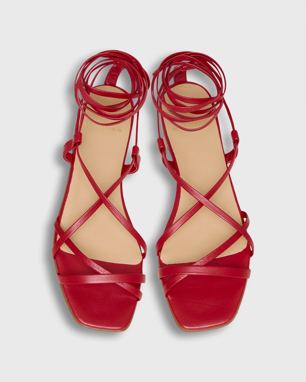 Chloe Tie Sandal in Red Leather