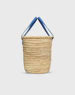 Load image into Gallery viewer, Leather Handle Straw Tote in Natural Straw/Blue Leather
