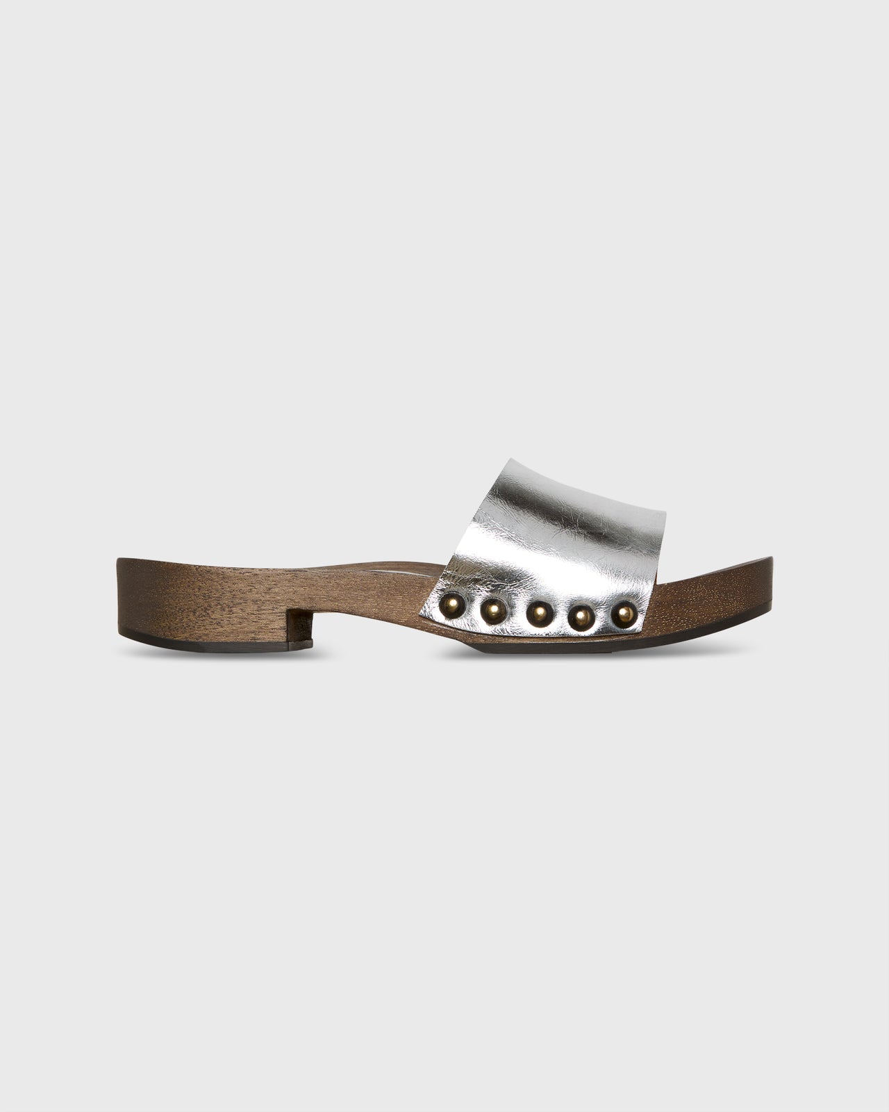 Slide Clog in Silver Leather