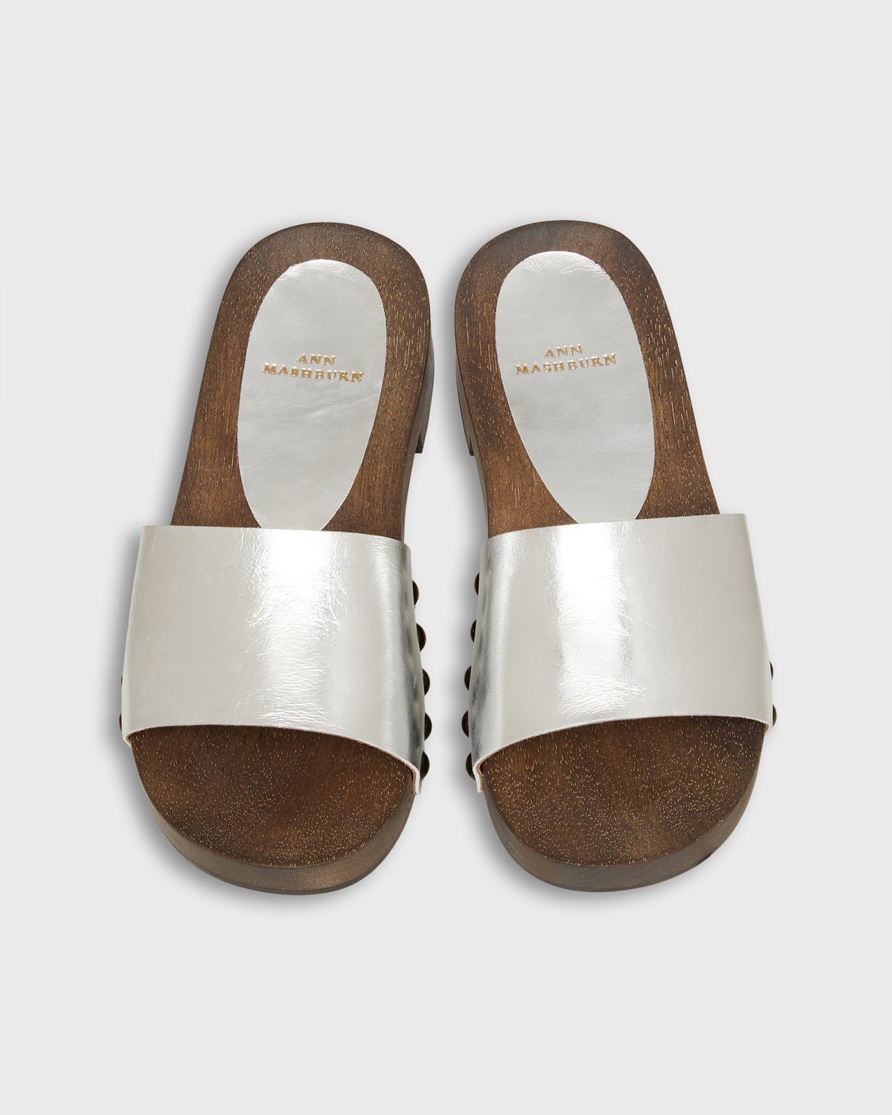 Slide Clog in Silver Leather