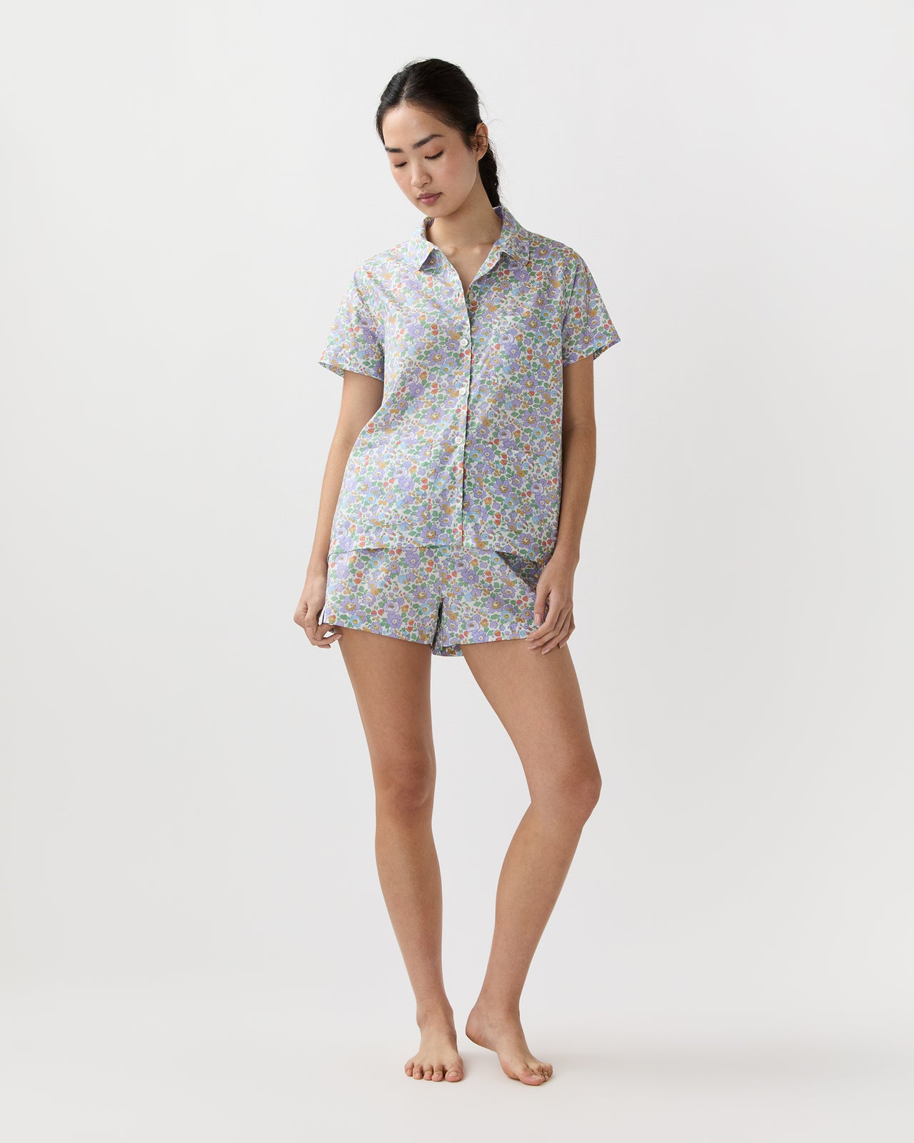 Jasmine Pajama Shorts Set in Purple/Multi Betsy Liberty Fabric