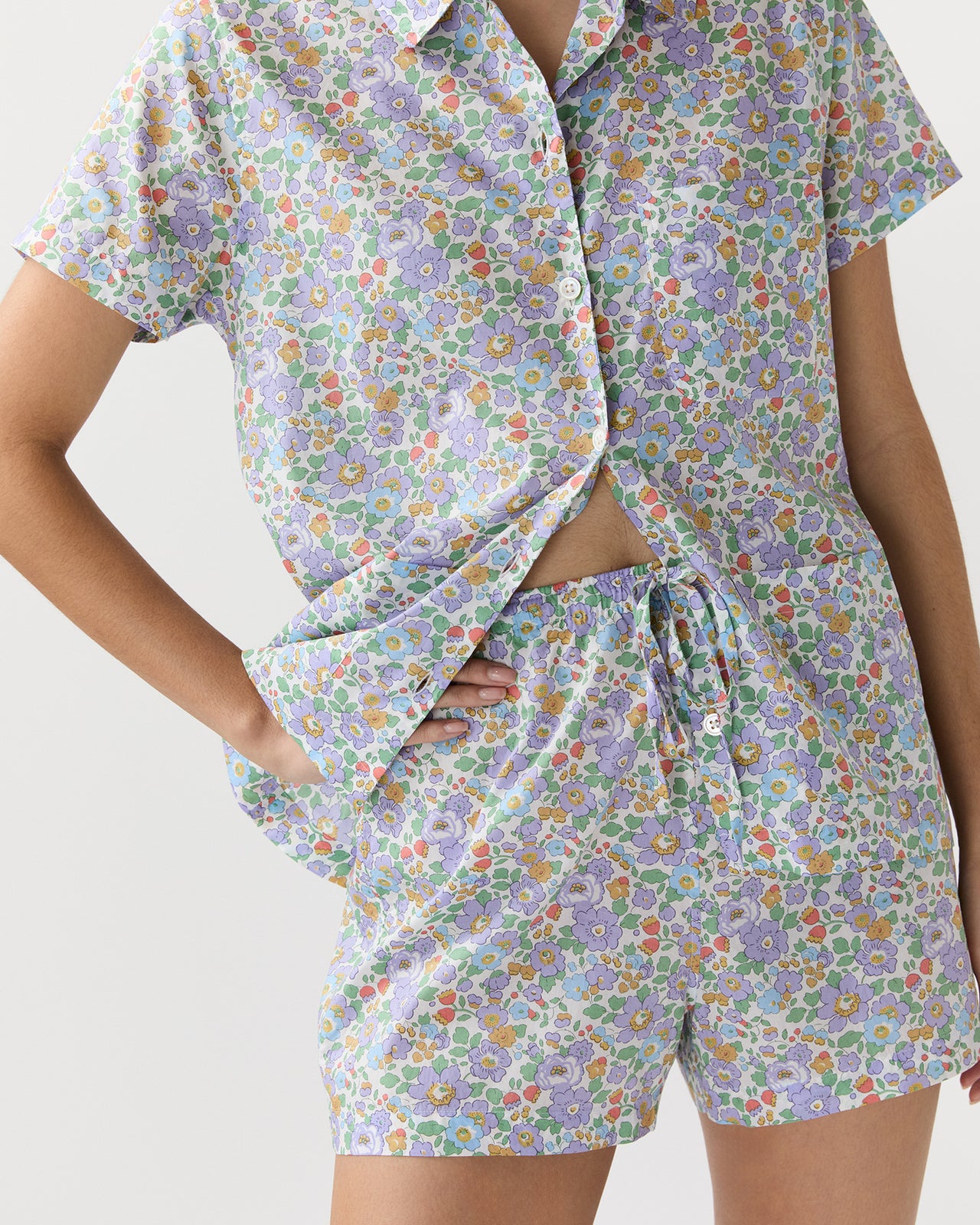 Jasmine Pajama Shorts Set in Purple/Multi Betsy Liberty Fabric