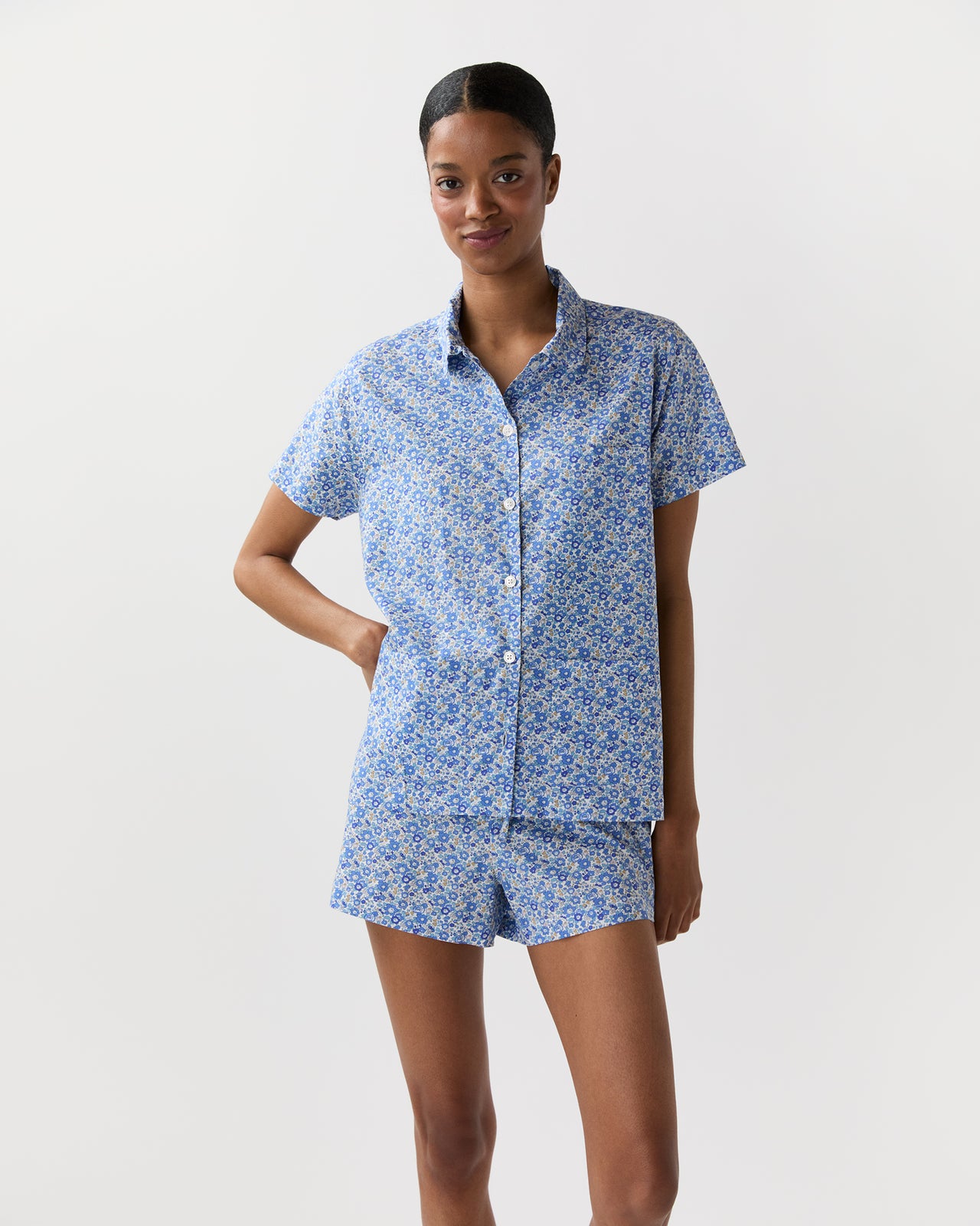 Jasmine Pajama Shorts Set in Blue Betsy Ann Liberty Fabric