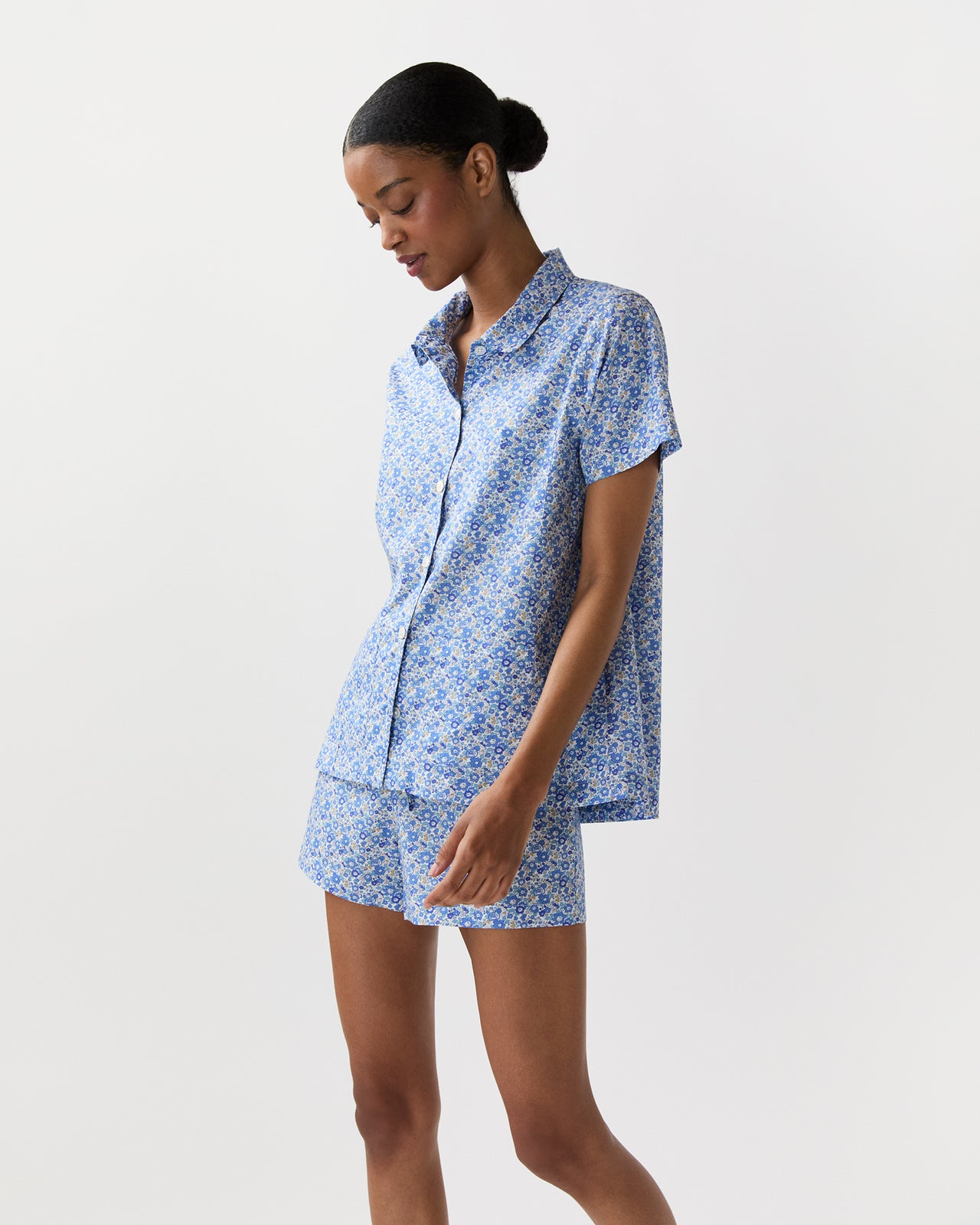 Jasmine Pajama Shorts Set in Blue Betsy Ann Liberty Fabric
